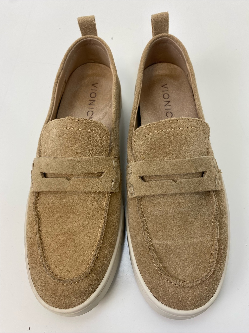 Vionic Suede Penny Loafers in Tan